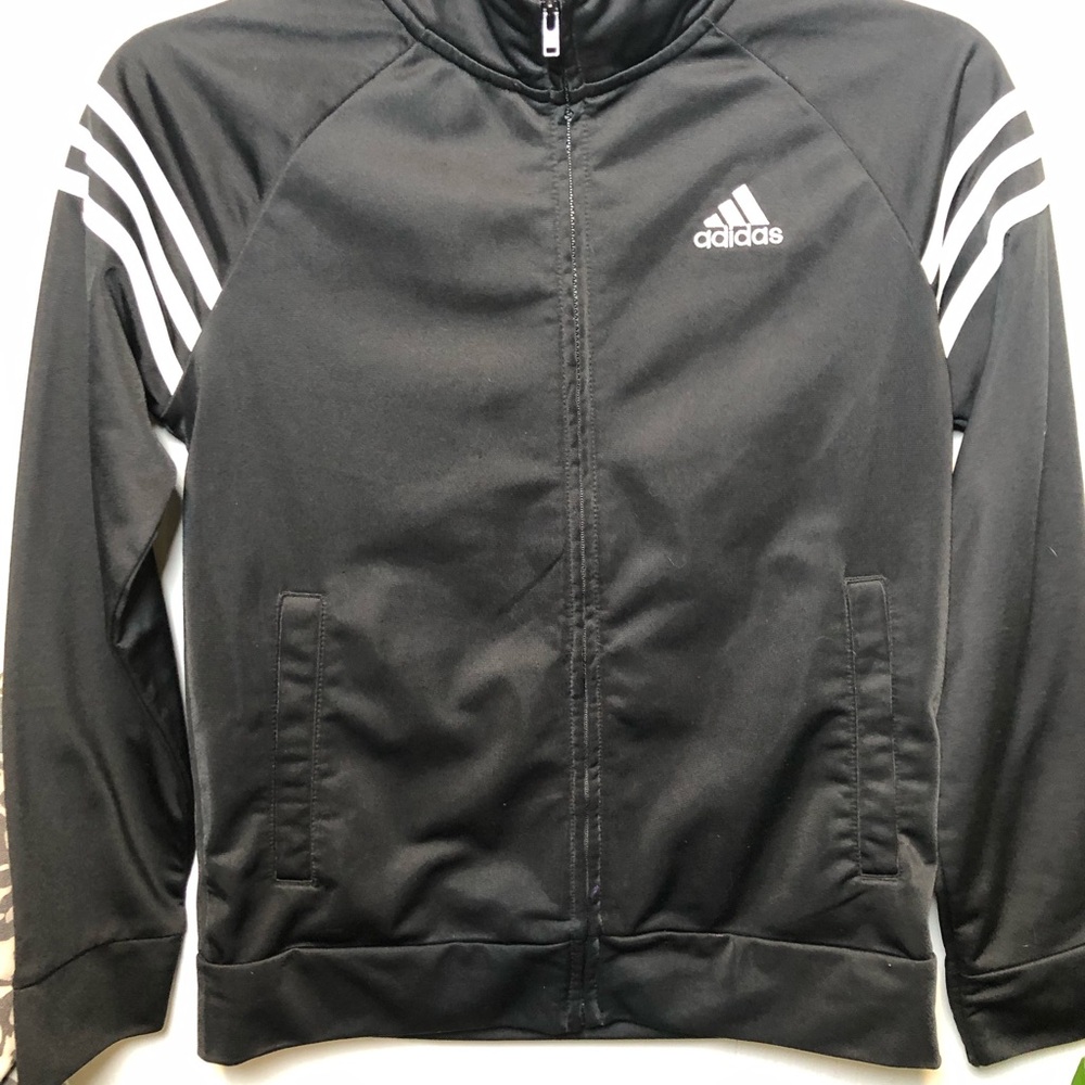 Adidas Black Track Jacket with White Stripes Kids M